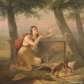 Arte: Gran pintura sobre tabla neoclásica del siglo XIX